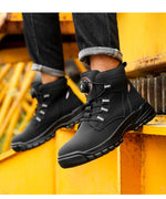 Leather Non Slip Work Boots for Men Rotating Button Safety Shoes Steel Toe Sneaker Male Puncture Proof Protective Boots GooseBay