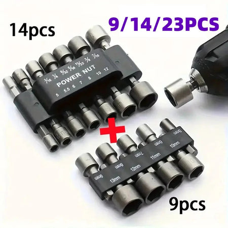 9/14/23pcs/set 5mm-13mm Hex SocketS Sleeve Nozzles Nut Driver Set Power Nuts Driver Socket Screwdriver Set Bits Sets Tools