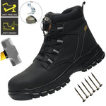 Leather Non Slip Work Boots for Men Rotating Button Safety Shoes Steel Toe Sneaker Male Puncture Proof Protective Boots GooseBay