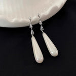 Geometric Zircon Simulated-pearl Water Drop Pendant Women's Earrings Classic Trendy Style Versatile Chinese Style Jewelry Gift GooseBay
