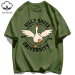 Silly Goose University Printing Mens T-Shirts Summer Cotton All-Match Loose T Shirt Crewneck Streetwear Hip Hop Soft Clothes GooseBay