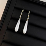 Geometric Zircon Simulated-pearl Water Drop Pendant Women's Earrings Classic Trendy Style Versatile Chinese Style Jewelry Gift GooseBay