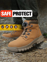 Leather Non Slip Work Boots for Men Rotating Button Safety Shoes Steel Toe Sneaker Male Puncture Proof Protective Boots GooseBay
