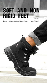 Leather Non Slip Work Boots for Men Rotating Button Safety Shoes Steel Toe Sneaker Male Puncture Proof Protective Boots GooseBay