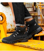 Leather Non Slip Work Boots for Men Rotating Button Safety Shoes Steel Toe Sneaker Male Puncture Proof Protective Boots GooseBay