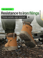 Leather Non Slip Work Boots for Men Rotating Button Safety Shoes Steel Toe Sneaker Male Puncture Proof Protective Boots GooseBay