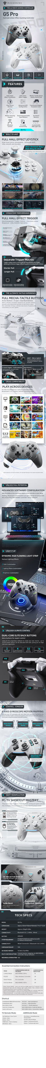 Machenike Gamepad Wireless Gaming Controller G5 Pro Elite Hall Trigger Joystick Mecha-Tactile Buttons For Switch PC Android IOS GooseBay