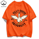 Silly Goose University Printing Mens T-Shirts Summer Cotton All-Match Loose T Shirt Crewneck Streetwear Hip Hop Soft Clothes GooseBay