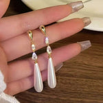 Geometric Zircon Simulated-pearl Water Drop Pendant Women's Earrings Classic Trendy Style Versatile Chinese Style Jewelry Gift GooseBay