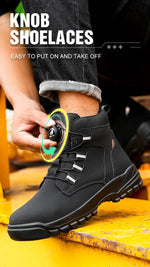 Leather Non Slip Work Boots for Men Rotating Button Safety Shoes Steel Toe Sneaker Male Puncture Proof Protective Boots GooseBay