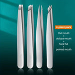 Set de 4 Pinzas de Precisión de Acero Inoxidable — Depilar y Pelo Enquistado GooseBay