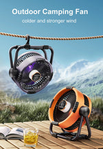 Ventilador Portátil de Camping 20000mAh — Recargable con Luz y Gancho GooseBay