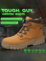 Leather Non Slip Work Boots for Men Rotating Button Safety Shoes Steel Toe Sneaker Male Puncture Proof Protective Boots GooseBay