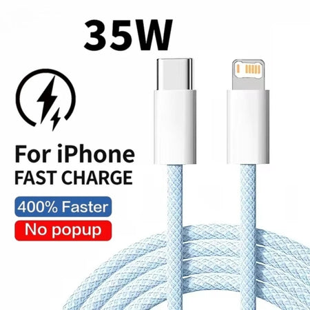 Cable USB-C Trenzado Carga Rápida 35W — Para iPhone 14, 13, 12, 11 (1m y 2m)