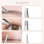 Set de 4 Pinzas de Precisión de Acero Inoxidable — Depilar y Pelo Enquistado GooseBay