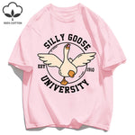 Silly Goose University Printing Mens T-Shirts Summer Cotton All-Match Loose T Shirt Crewneck Streetwear Hip Hop Soft Clothes GooseBay