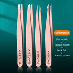 Set de 4 Pinzas de Precisión de Acero Inoxidable — Depilar y Pelo Enquistado GooseBay