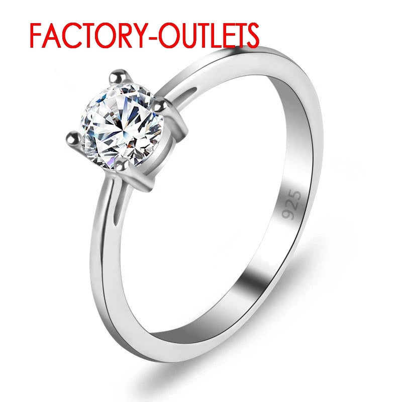 925 Sterling Silver Engagement Ring New Fashion Jewelry Trendy Style CZ Cubic Zirconia Prong Setting Women Girls Wholesale