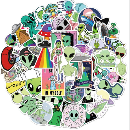 50PCS Cartoon Alien Graffiti Waterproof Stickers Creative Trendy Fridge Skateboard Mug Guitar Helmet Decoration Stickers