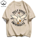 Silly Goose University Printing Mens T-Shirts Summer Cotton All-Match Loose T Shirt Crewneck Streetwear Hip Hop Soft Clothes GooseBay