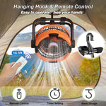 Ventilador Portátil de Camping 20000mAh — Recargable con Luz y Gancho GooseBay