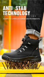 Leather Non Slip Work Boots for Men Rotating Button Safety Shoes Steel Toe Sneaker Male Puncture Proof Protective Boots GooseBay