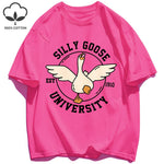 Silly Goose University Printing Mens T-Shirts Summer Cotton All-Match Loose T Shirt Crewneck Streetwear Hip Hop Soft Clothes GooseBay