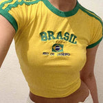 Womens Aesthetic BRASIL Letter Print T-Shirt and Shorts Suit, Vintage Grunge  Short Sleeve Baby Tees, Summer Crop Top Y2k Clothe GooseBay