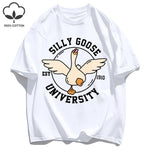 Silly Goose University Printing Mens T-Shirts Summer Cotton All-Match Loose T Shirt Crewneck Streetwear Hip Hop Soft Clothes GooseBay