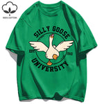 Silly Goose University Printing Mens T-Shirts Summer Cotton All-Match Loose T Shirt Crewneck Streetwear Hip Hop Soft Clothes GooseBay