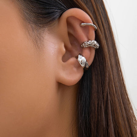 3Pcs/set Metal Chunky No Piercing Clip Earrings Geometric Ear Cuff Earrings for Women Ladies Party Girls Y2K Jewelry Trendy