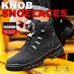 Leather Non Slip Work Boots for Men Rotating Button Safety Shoes Steel Toe Sneaker Male Puncture Proof Protective Boots GooseBay