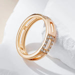 Wbmqda Simple Hollow Cross Zircon Ring For Women 585 Rose Gold Color Modern Trendy Style High Quality Daily Matching Jewelry GooseBay