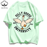 Silly Goose University Printing Mens T-Shirts Summer Cotton All-Match Loose T Shirt Crewneck Streetwear Hip Hop Soft Clothes GooseBay