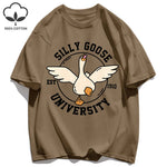 Silly Goose University Printing Mens T-Shirts Summer Cotton All-Match Loose T Shirt Crewneck Streetwear Hip Hop Soft Clothes GooseBay