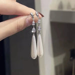 Geometric Zircon Simulated-pearl Water Drop Pendant Women's Earrings Classic Trendy Style Versatile Chinese Style Jewelry Gift GooseBay