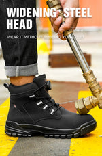 Leather Non Slip Work Boots for Men Rotating Button Safety Shoes Steel Toe Sneaker Male Puncture Proof Protective Boots GooseBay