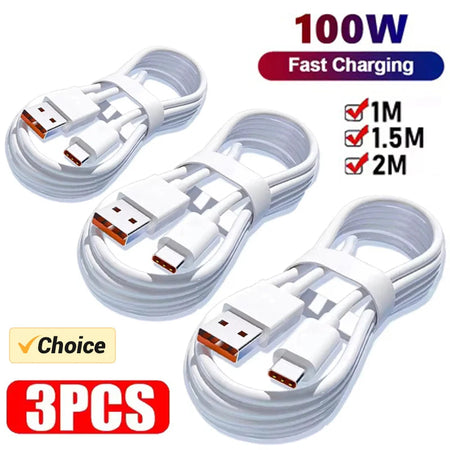 Cable USB-C Carga Rápida 100W 6A — Pack de 3 unidades