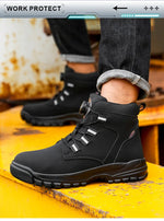Leather Non Slip Work Boots for Men Rotating Button Safety Shoes Steel Toe Sneaker Male Puncture Proof Protective Boots GooseBay