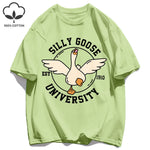 Silly Goose University Printing Mens T-Shirts Summer Cotton All-Match Loose T Shirt Crewneck Streetwear Hip Hop Soft Clothes GooseBay