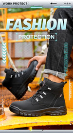Leather Non Slip Work Boots for Men Rotating Button Safety Shoes Steel Toe Sneaker Male Puncture Proof Protective Boots GooseBay