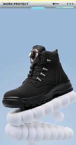 Leather Non Slip Work Boots for Men Rotating Button Safety Shoes Steel Toe Sneaker Male Puncture Proof Protective Boots GooseBay