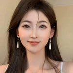 Geometric Zircon Simulated-pearl Water Drop Pendant Women's Earrings Classic Trendy Style Versatile Chinese Style Jewelry Gift GooseBay