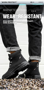 Leather Non Slip Work Boots for Men Rotating Button Safety Shoes Steel Toe Sneaker Male Puncture Proof Protective Boots GooseBay