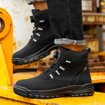 Leather Non Slip Work Boots for Men Rotating Button Safety Shoes Steel Toe Sneaker Male Puncture Proof Protective Boots GooseBay