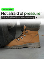 Leather Non Slip Work Boots for Men Rotating Button Safety Shoes Steel Toe Sneaker Male Puncture Proof Protective Boots GooseBay