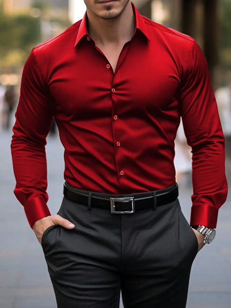 Camisa Formal de Manga Larga para Hombre — Color Rojo, Oficina y Negocios