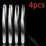 Set de 4 Pinzas de Precisión de Acero Inoxidable — Depilar y Pelo Enquistado GooseBay