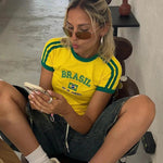 Womens Aesthetic BRASIL Letter Print T-Shirt and Shorts Suit, Vintage Grunge  Short Sleeve Baby Tees, Summer Crop Top Y2k Clothe GooseBay