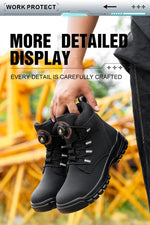 Leather Non Slip Work Boots for Men Rotating Button Safety Shoes Steel Toe Sneaker Male Puncture Proof Protective Boots GooseBay